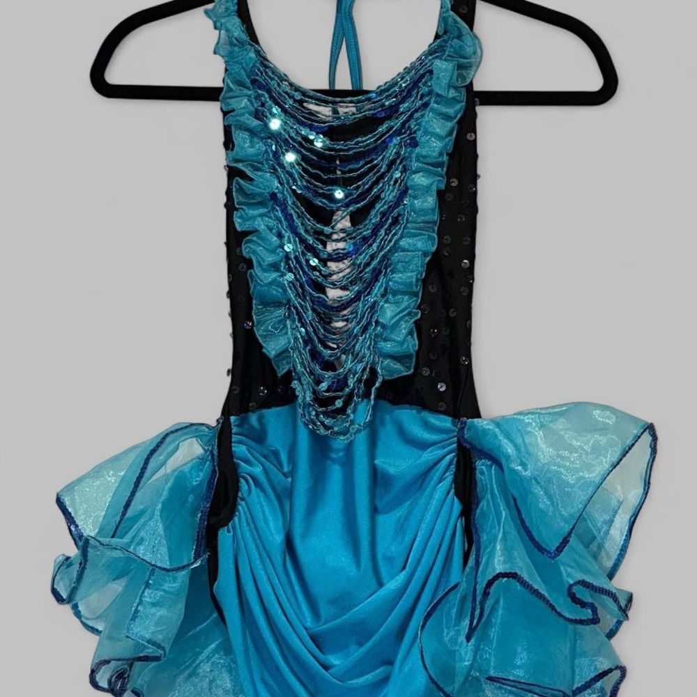 Blue Black Sequin Dance Costume Large Child